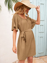 Load image into Gallery viewer, Tie Waist Flutter Sleeve Mini Dress
