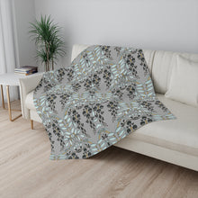 Load image into Gallery viewer, Floral Chandelier Sherpa Blanket in Grey and Teal
