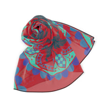 Load image into Gallery viewer, Shades of Blue on Red Poly Scarf
