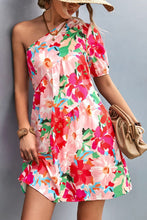 Load image into Gallery viewer, Floral One-Shoulder Puff Sleeve Dress
