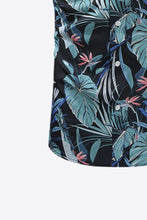 Load image into Gallery viewer, Turquoise Botanical Print Button-Front Short Sleeve Pocket Shirt
