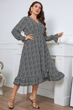 Load image into Gallery viewer, Plus Size Printed V-Neck Flounce Sleeve Midi Dress
