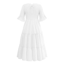 Load image into Gallery viewer, Round Neck Solid Color Smocked A-line Tiered-layered Dress
