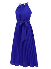 Load image into Gallery viewer, Pleated Spaghetti Strap Tie Waist Midi Dress
