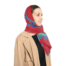 Load image into Gallery viewer, Shades of Blue on Red Poly Scarf
