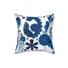 Load image into Gallery viewer, Blue and White Spun Polyester Square Pillow
