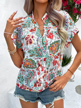 Load image into Gallery viewer, Printed Notched Neck Short Sleeve Blouse
