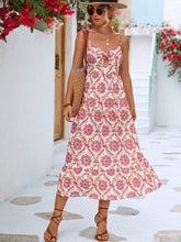 Load image into Gallery viewer, Printed Cutout Spaghetti Strap Midi Dress
