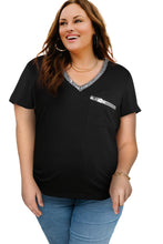 Load image into Gallery viewer, Plus Size Contrast Sequin V-Neck Tee Shirt
