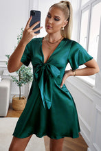 Load image into Gallery viewer, Tie Front Plunge Flutter Sleeve Mini Dress
