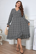 Load image into Gallery viewer, Plus Size Printed V-Neck Flounce Sleeve Midi Dress
