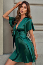 Load image into Gallery viewer, Tie Front Plunge Flutter Sleeve Mini Dress
