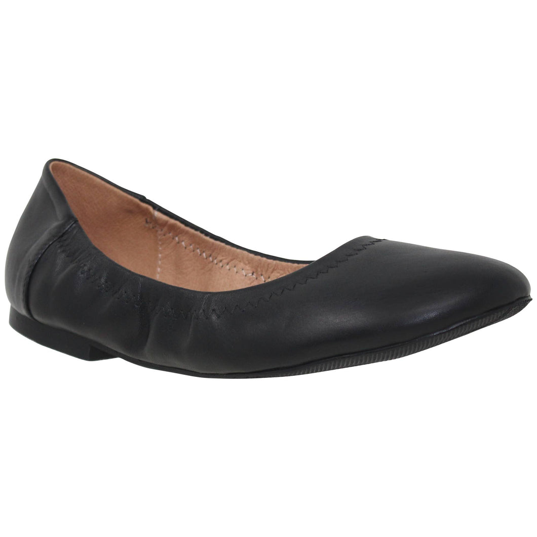 Round Toe Leather Ballet Flats Memory Foam Cushion