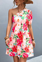 Load image into Gallery viewer, Floral One-Shoulder Puff Sleeve Dress
