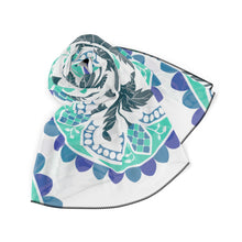 Load image into Gallery viewer, Shades of Blue on White Poly Scarf
