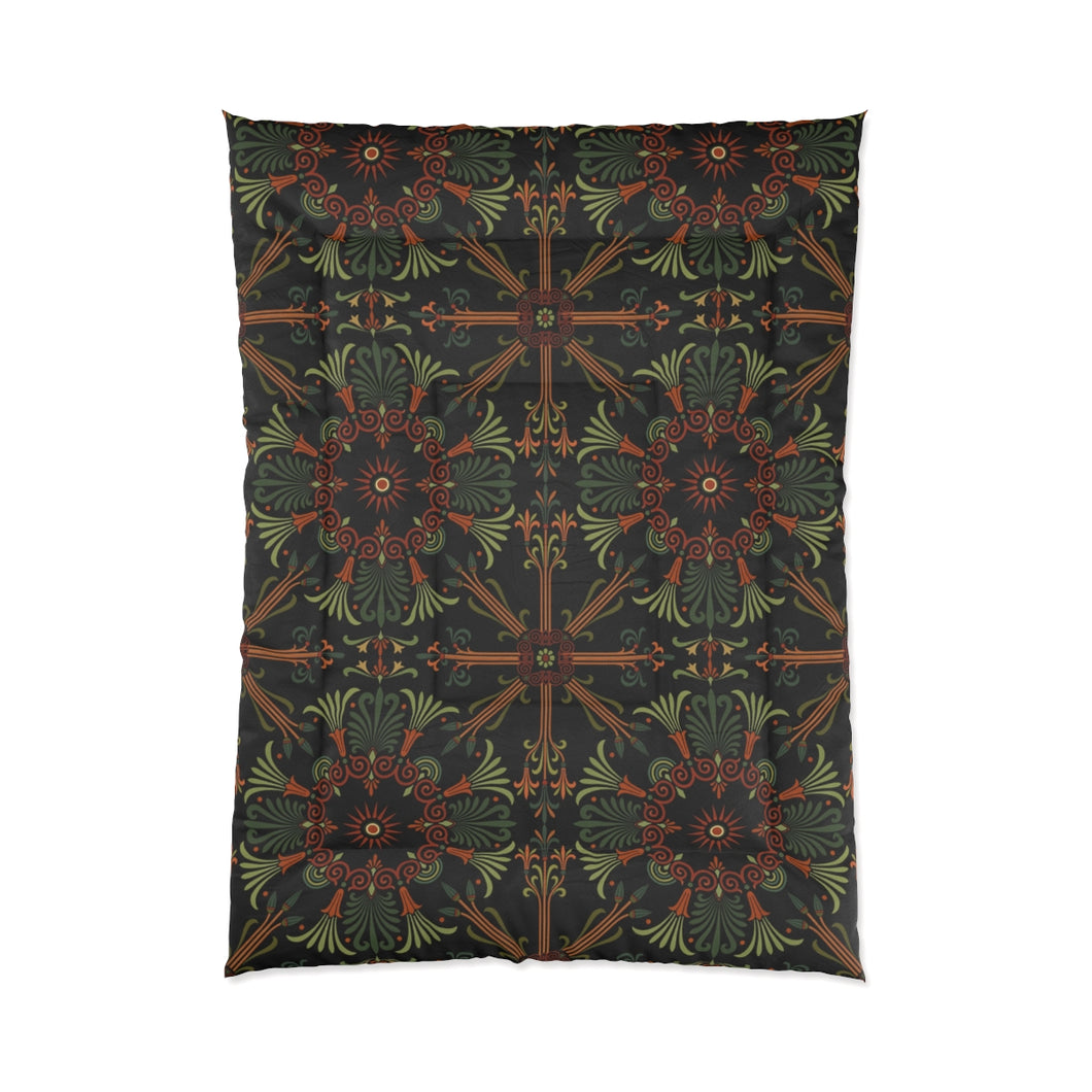 Ancient Greek Flower Dark Color King Comforter