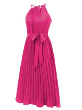 Load image into Gallery viewer, Pleated Spaghetti Strap Tie Waist Midi Dress
