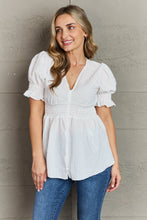 Load image into Gallery viewer, Culture Code Sweet Serenity  Full Size V-Neck Puff Sleeve Button Down Top
