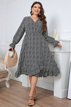 Load image into Gallery viewer, Plus Size Printed V-Neck Flounce Sleeve Midi Dress
