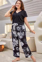 Load image into Gallery viewer, Full Size V-Neck Top and Floral Pants Lounge Set
