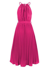 Load image into Gallery viewer, Pleated Spaghetti Strap Tie Waist Midi Dress
