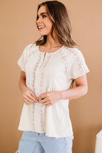 Load image into Gallery viewer, Crochet Eyelet Buttoned Short Sleeves Top
