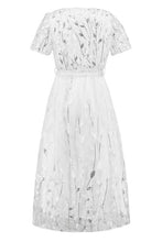 Load image into Gallery viewer, Sequin Leaf Embroidery Tie Front Short Sleeve Dress
