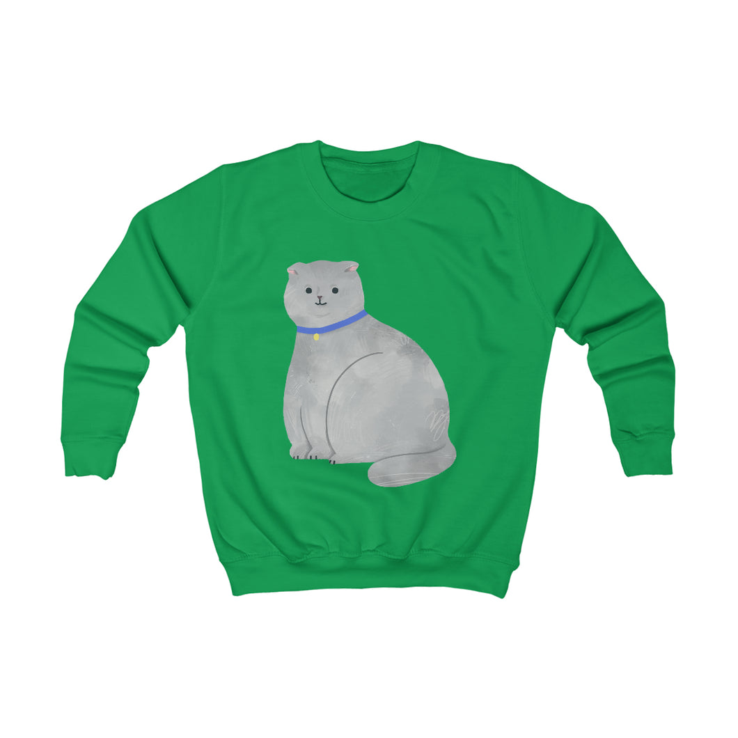 Large Gray Cat Kids Sweatshirt