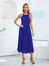 Load image into Gallery viewer, Pleated Spaghetti Strap Tie Waist Midi Dress
