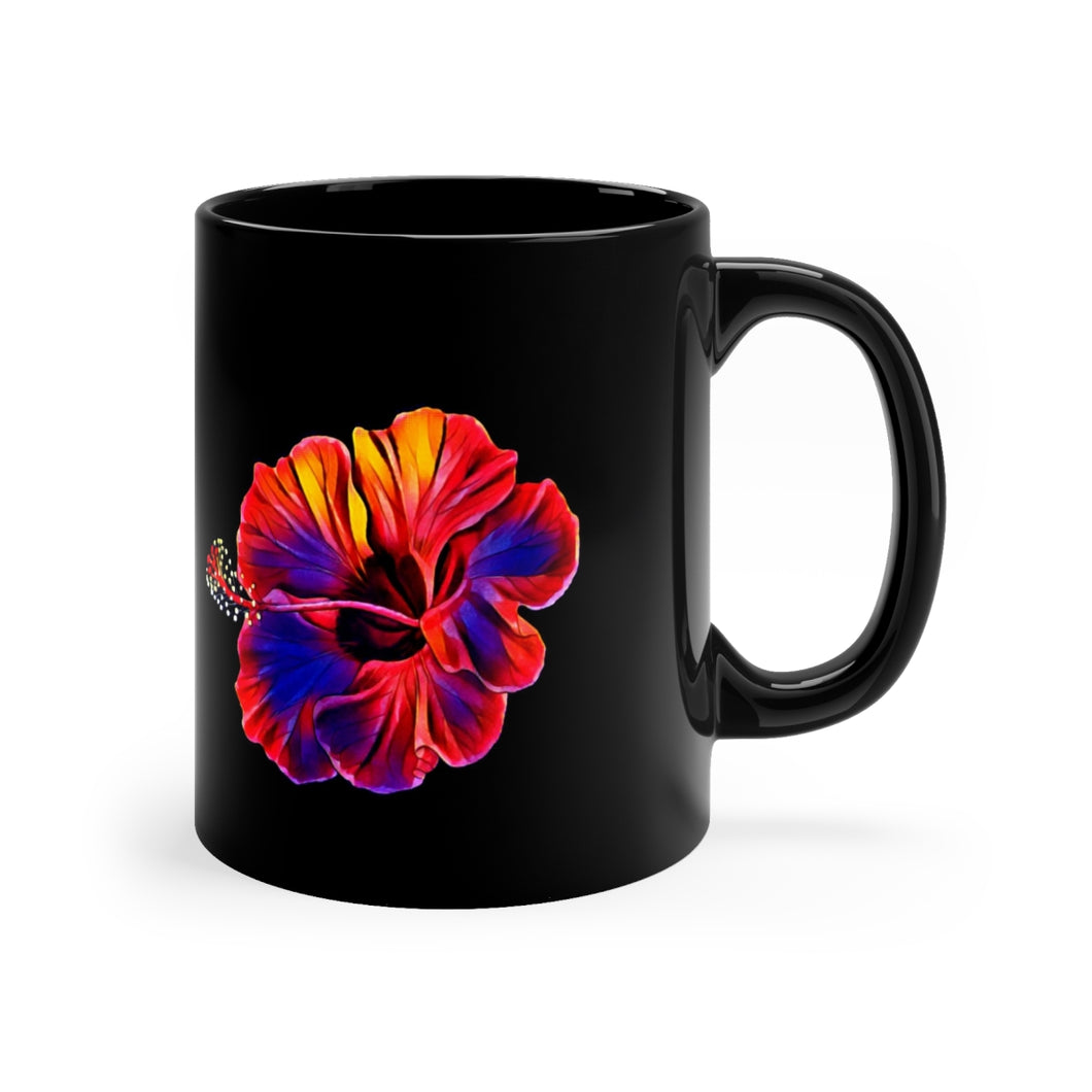 Colorful Hibiscus  11oz Black Mug