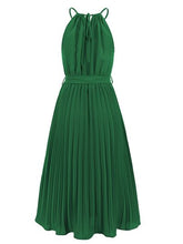 Load image into Gallery viewer, Pleated Spaghetti Strap Tie Waist Midi Dress
