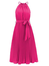 Load image into Gallery viewer, Pleated Spaghetti Strap Tie Waist Midi Dress
