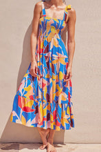 Load image into Gallery viewer, Floral Tie Shoulder Smocked Tiered Dress
