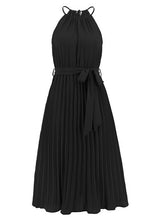 Load image into Gallery viewer, Pleated Spaghetti Strap Tie Waist Midi Dress
