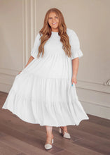 Load image into Gallery viewer, Round Neck Solid Color Smocked A-line Tiered-layered Dress
