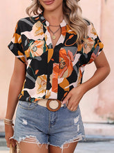 Load image into Gallery viewer, Printed Notched Neck Short Sleeve Blouse
