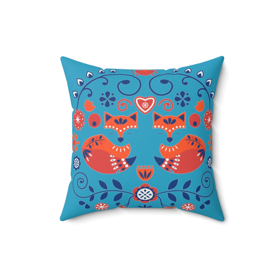 Love Foxes Square Pillow Blue