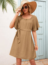 Load image into Gallery viewer, Tie Waist Flutter Sleeve Mini Dress
