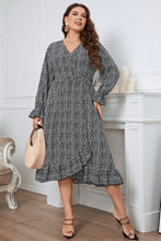 Load image into Gallery viewer, Plus Size Printed V-Neck Flounce Sleeve Midi Dress
