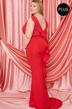 Load image into Gallery viewer, Plus Size Ruffle Draped Tail Maxi Dress
