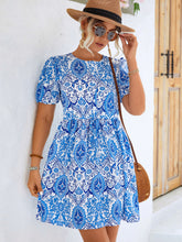 Load image into Gallery viewer, Printed Round Neck Puff Sleeve Mini Dress
