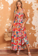 Load image into Gallery viewer, Printed Tie Shoulder Smocked Tiered Maxi Dress
