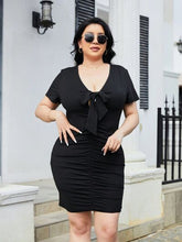 Load image into Gallery viewer, Plus Size Ruched Tied Short Sleeve Mini Dress
