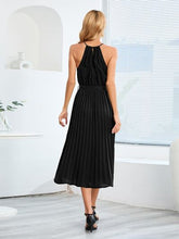 Load image into Gallery viewer, Pleated Spaghetti Strap Tie Waist Midi Dress
