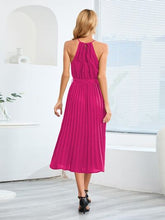 Load image into Gallery viewer, Pleated Spaghetti Strap Tie Waist Midi Dress
