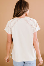 Load image into Gallery viewer, Crochet Eyelet Buttoned Short Sleeves Top
