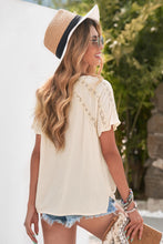 Load image into Gallery viewer, Crochet Eyelet Buttoned Short Sleeves Top
