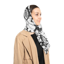 Load image into Gallery viewer, Black and White Floral Poly Scarf
