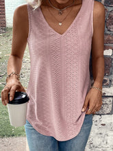 Load image into Gallery viewer, Eyelet V-Neck Curved Hem Tank
