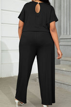 Load image into Gallery viewer, Black Plus Size Drawstring Waist Short Sleeve Jumpsuit
